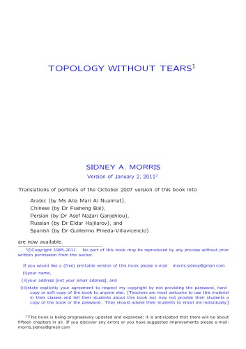 Topology Without Tears Ebook 2 January 2011 Sidney A Morris