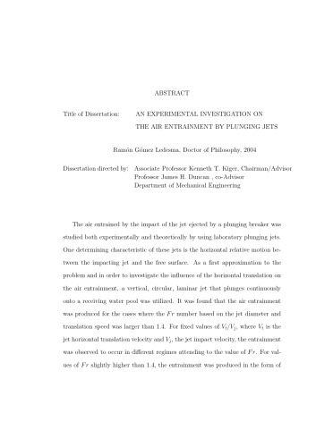 An Experimental Investigation On The Air Entrainment By Plunging Jets Ramn Gmez Ledesma