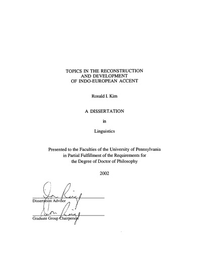 Topics In The Reconstruction And Development Of Indoeuropean Accent Kim