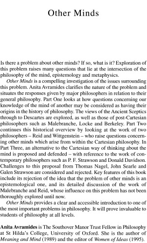 Other Minds Problems Of Philosophy Anita Avramides