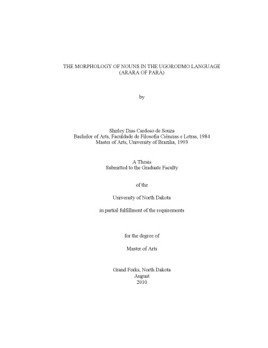 The Morphology Of Nouns In The Ugoromo Language Arara Of Par Shirley Dias Cardoso De Souza