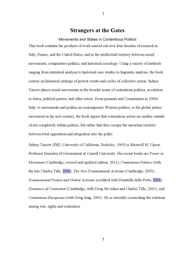 Strangers At The Gates Movements And States In Contentious Politics Draft Sidney Tarrow