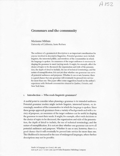 Grammars And The Community Marianne Mithun