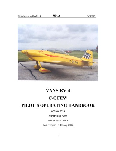 Vans Rv4 Cgfew Pilots Operating Handbook