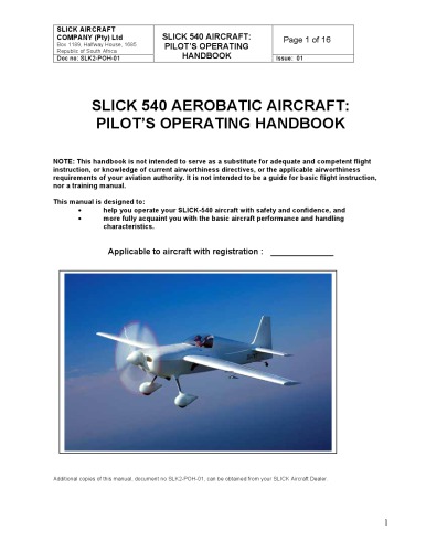 Slick 540 Aerobatic Aircraft Pilots Operating Handbook