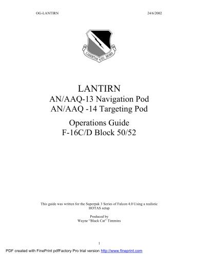 Lantirn Anaaq13 Navigation Pod Anaaq 14 Targeting Pod Operations Guide F16cd Block 5052