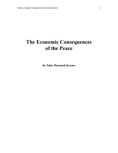 The Economic Consequences Of The Peace John Maynard Keynes