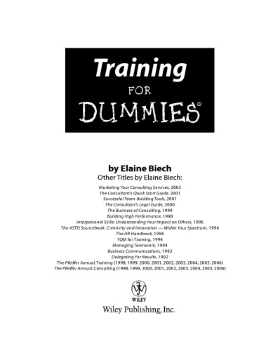 Training For Dummies Elaine Biech