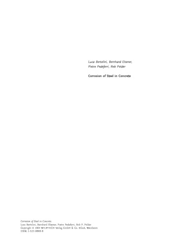 Corrosion Of Steel In Concrete Bertolini L Et Al