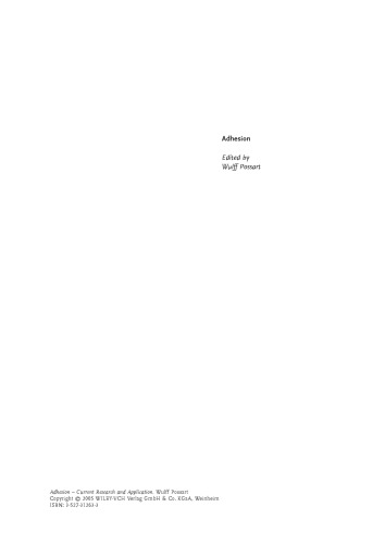 Adhesion Current Research And Application Possart W