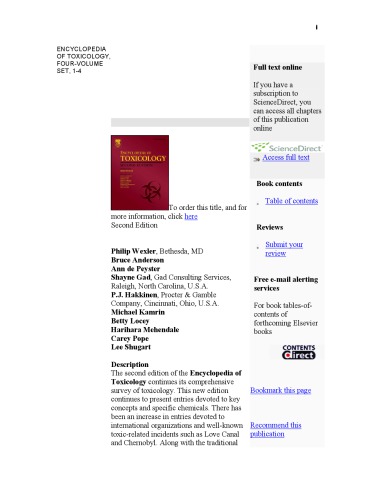 Encyclopedia Of Toxicology 4 Vols Set Wexler P Et Al Eds