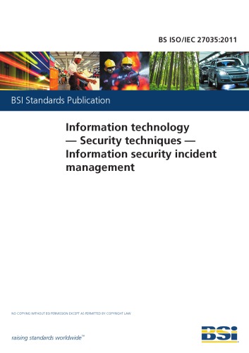 Bs Isoiec 270352011 Information Technology Security Techniques Information Security Incident Management Bsi
