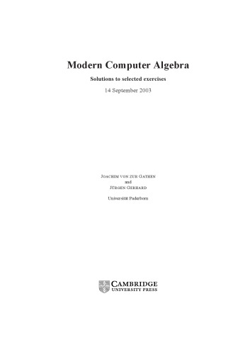 Modern Computer Algebra Solutions For Selected Exercises Von Zur Gathen J