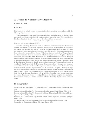 A Course In Commutative Algebra Ash Rb