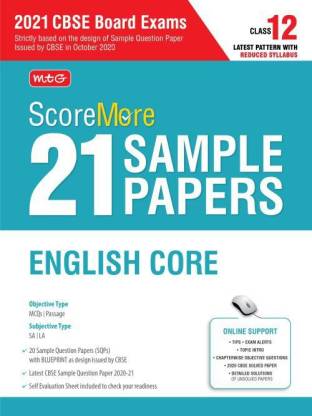 Scoremore 21 Sample Papers English Core Cbse Class 12 Mtg Editorial Boardpdf 2021th Edition Mtg