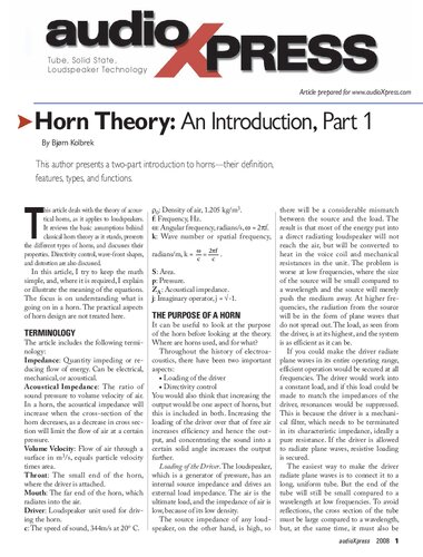 Horn Speaker Design Horn Loudspeaker Design Horn Design Theory 2008th Edition Bjorn Kolbrek