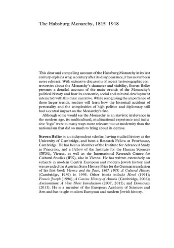 The Habsburg Monarchy 18151918 Steven Beller