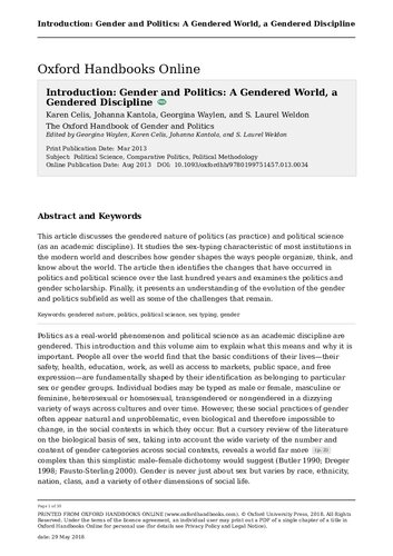 The Oxford Handbook Of Gender And Politics Georgina Waylen