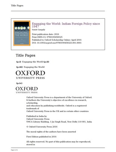 Engaging The World Indian Foreign Policy Since 1947 1st Edition Sumit Ganguly Editor