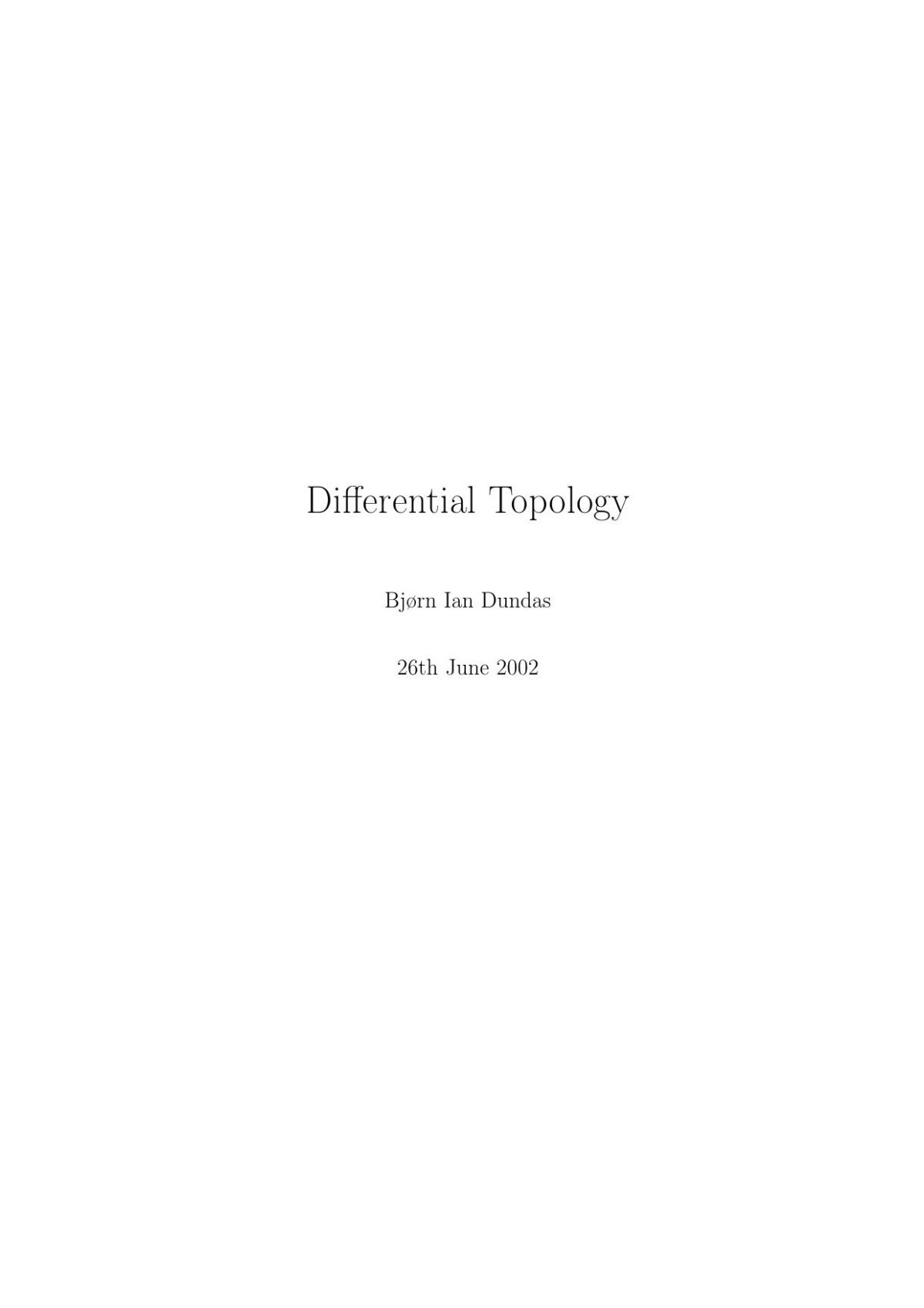 Differential Topology Bjrn Ian Dundas