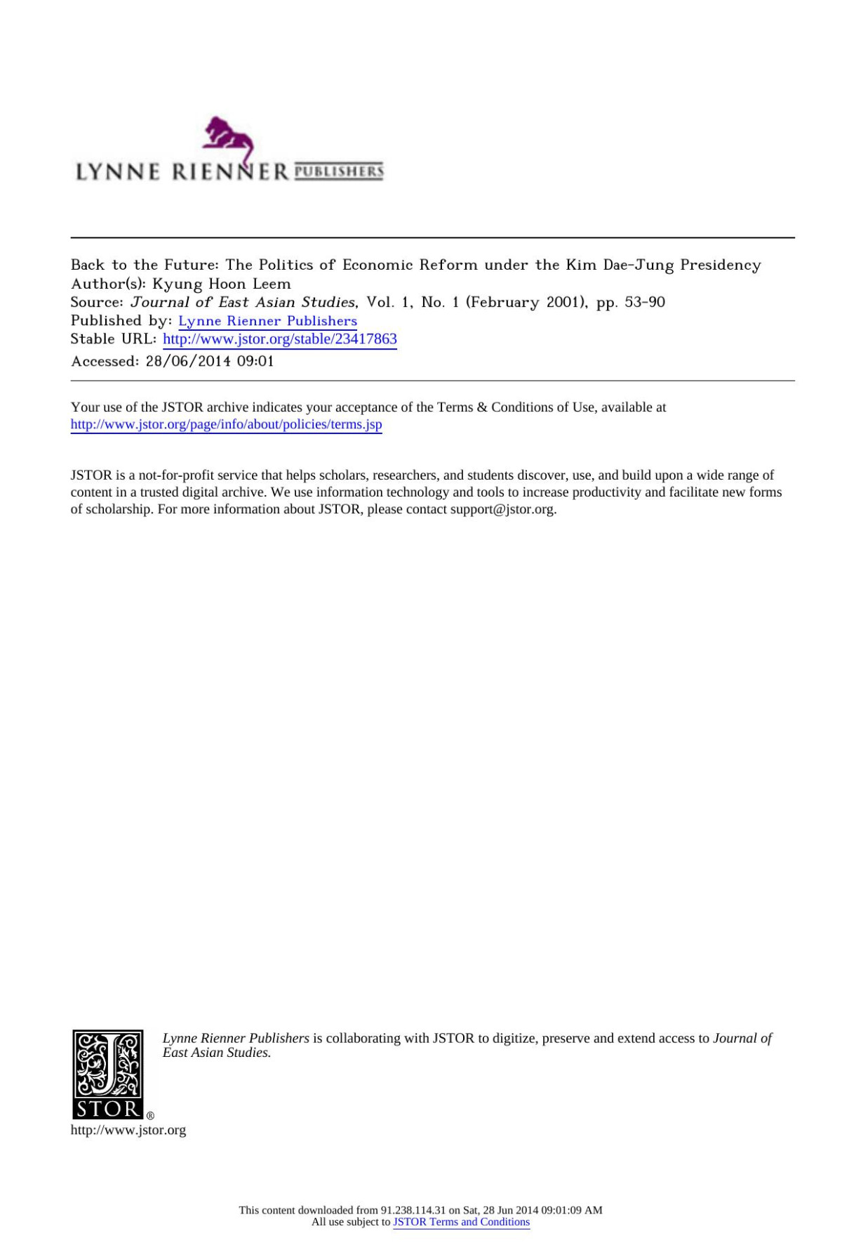 Back To The Future The Politics Of Economic Reform Under The Kim Daejung Presidency 1st Edition Kyung Hoon Leem