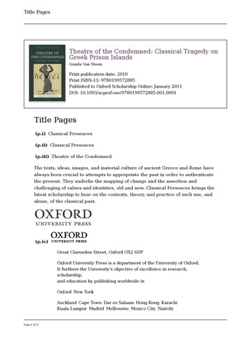Theatre Of The Condemned Classical Tragedy On Greek Prison Islands Gonda Van Steen