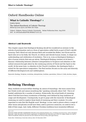The Oxford Handbook Of Catholic Theology Lewis Ayres Editor