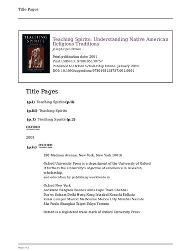 Teaching Spirits Understanding Native American Religious Traditions 1st Edition Joseph Epes Brown