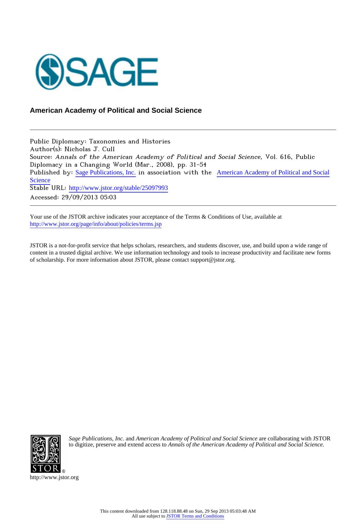 Public Diplomacy Taxonomies And Histories Nicholas J Cull