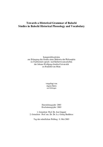 Phd Dissertation Towards A Historical Grammar Of Balochi Agnes Korn