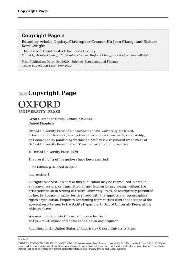 The Oxford Handbook Of Industrial Policy 1st Edition Arkebe Oqubay