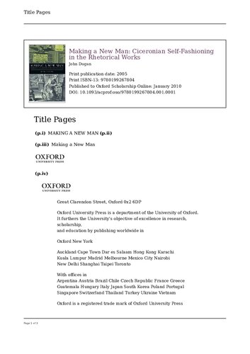 Making A New Man Ciceronian Selffashioning In The Rhetorical Works John Dugan