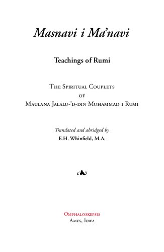 The Masnavi I Manavi Of Rumi Complete 6 Books Rumi Eh Whinfield