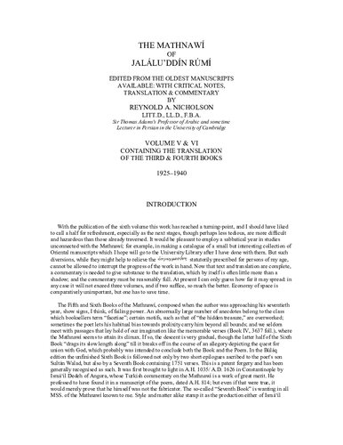 The Mathnawi Of Jalaluddin Rumi Containing The Commentary Of The First To Sixth Books Of The Mathnawi With Indices V 56 Rumi Reynold Alleyne Nicholson