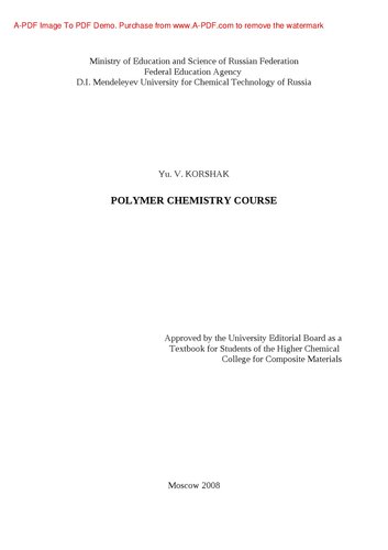 Polymer Chemistry Course Textbook For Students Korshak Yuv