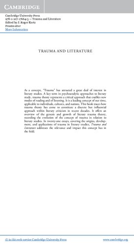 Trauma And Literature Cambridge Critical Concepts J Roger Kurtz Editor