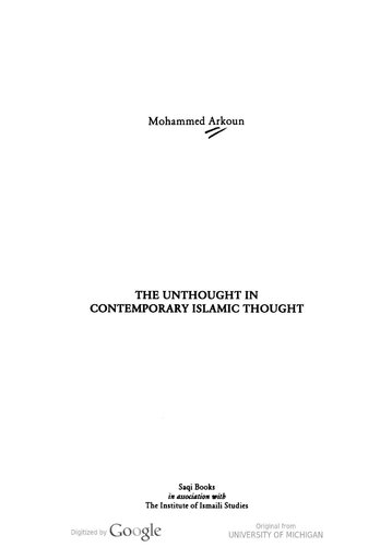 The Unthought In Contemporary Islamic Thought Mohammed Arkoun