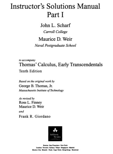 Teachers Solutions Manual For Thomass Calculus Early Transcendentals 10ed Scharf Jl