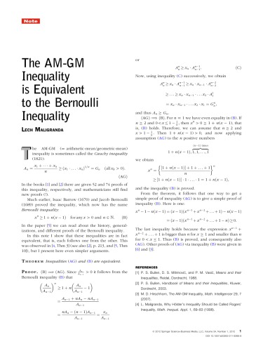 Journal The Mathematical Intelligencer Vol 34 No 1