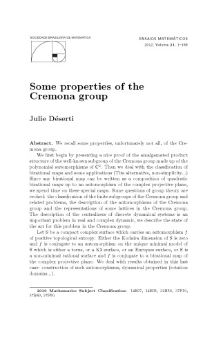 Some Properties Of The Cremona Group Julie Dserti