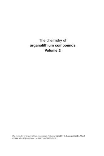 The Chemistry Of Organolithium Compounds Volume 2 Volume 2 Zvi Rappoport