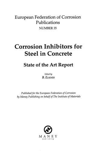 B0773 Corrosion Inhibitors For Steel In Concrete Efc 35 Matsci B Elsener