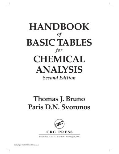Crc Handbook Of Basic Tables For Chemical Analysis Second Edition 2nd Edition Thomas J Bruno