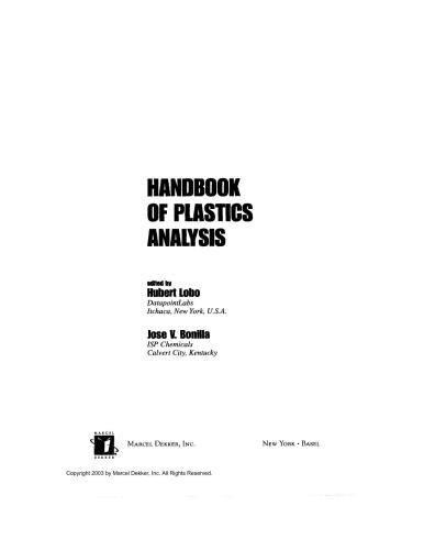 Handbook Of Plastics Analysis Plastics Engineering 1st Edition Hubert Lobo