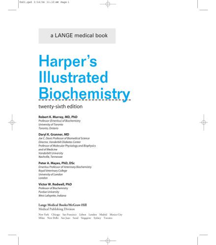 Harpers Illustrated Biochemistry Lange Basic Science 26th Edition Robert K Murray