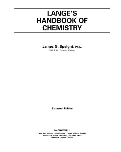 Langes Handbook Of Chemistry 70th Anniversary Edition 16th Edition James Speight