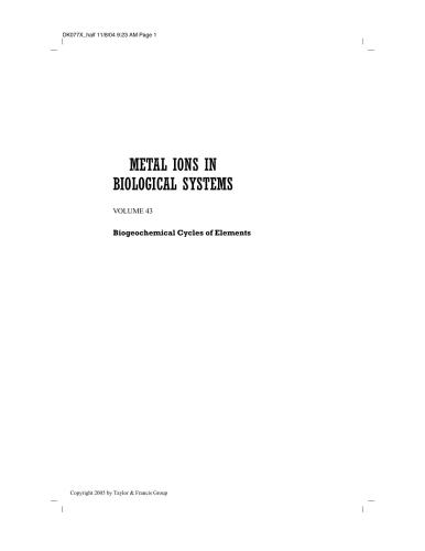 Metal Ions In Biological Systems Volume 43 Biogeochemical Cycles Of Elements 1st Edition Helmut Sigel