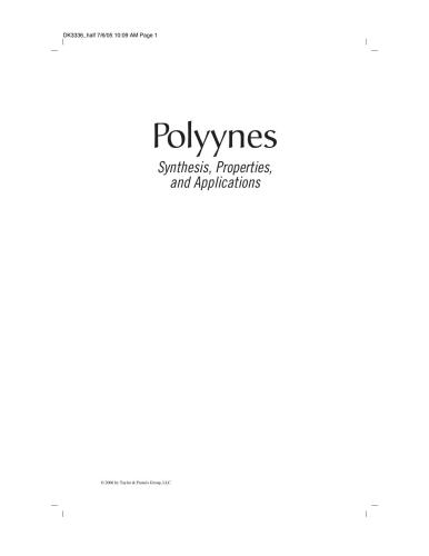 Polyynes Synthesis Properties And Applications Franco Cataldo