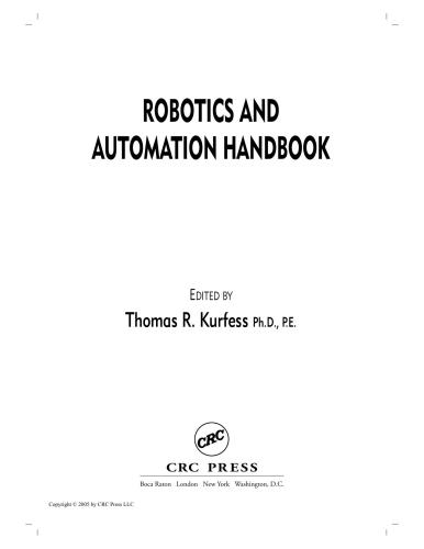 Robotics And Automation Handbook 1st Edition Thomas R Kurfess