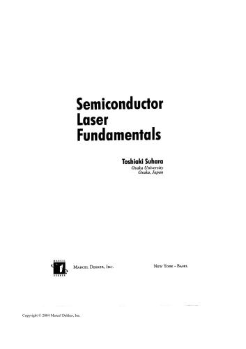 Semiconductor Laser Fundamentals Optical Science And Engineering 1st Edition Toshiaki Suhara